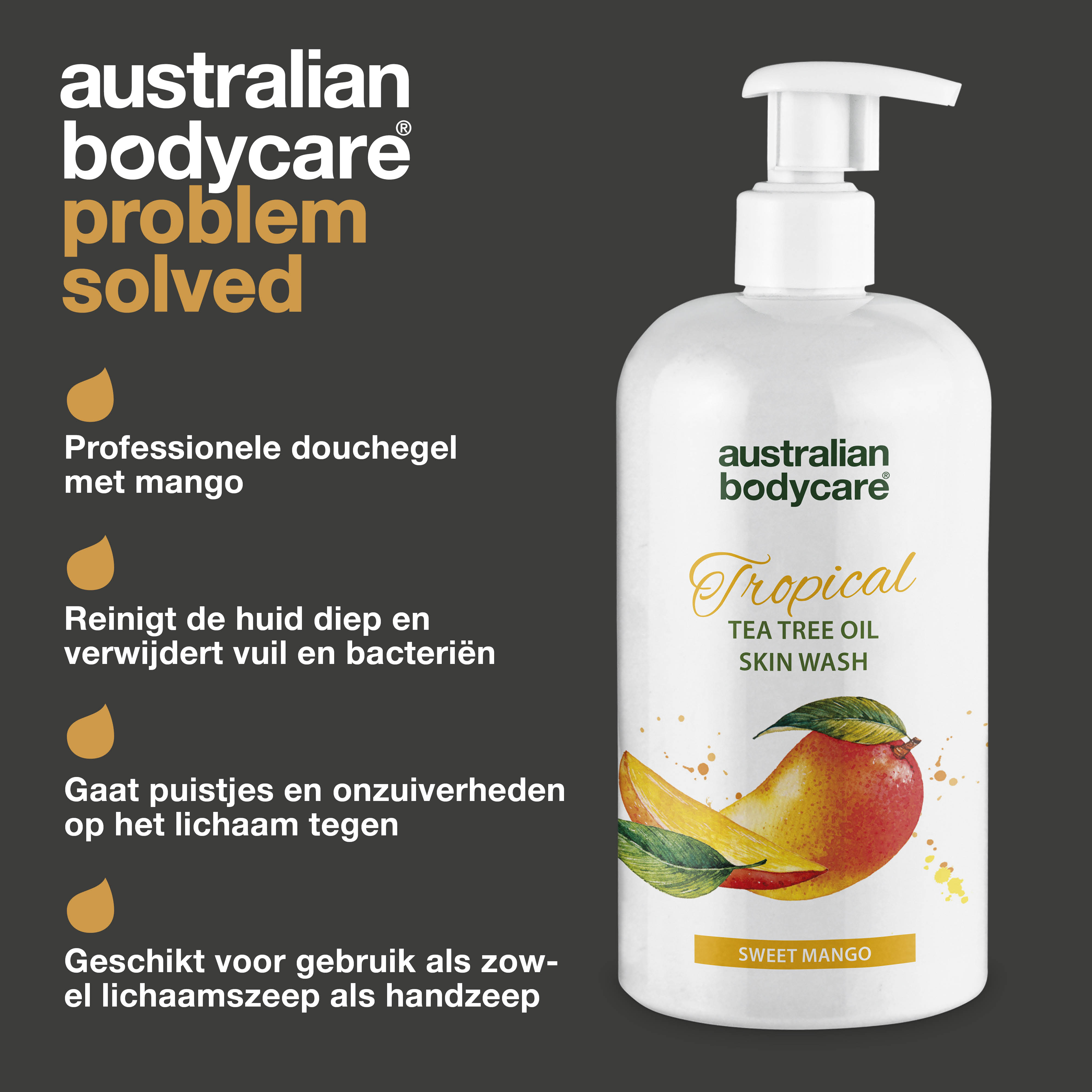 Tropical Skin Wash met mango — Body Wash met Tea Tree Olie en mango voor een schone en probleemloze huid