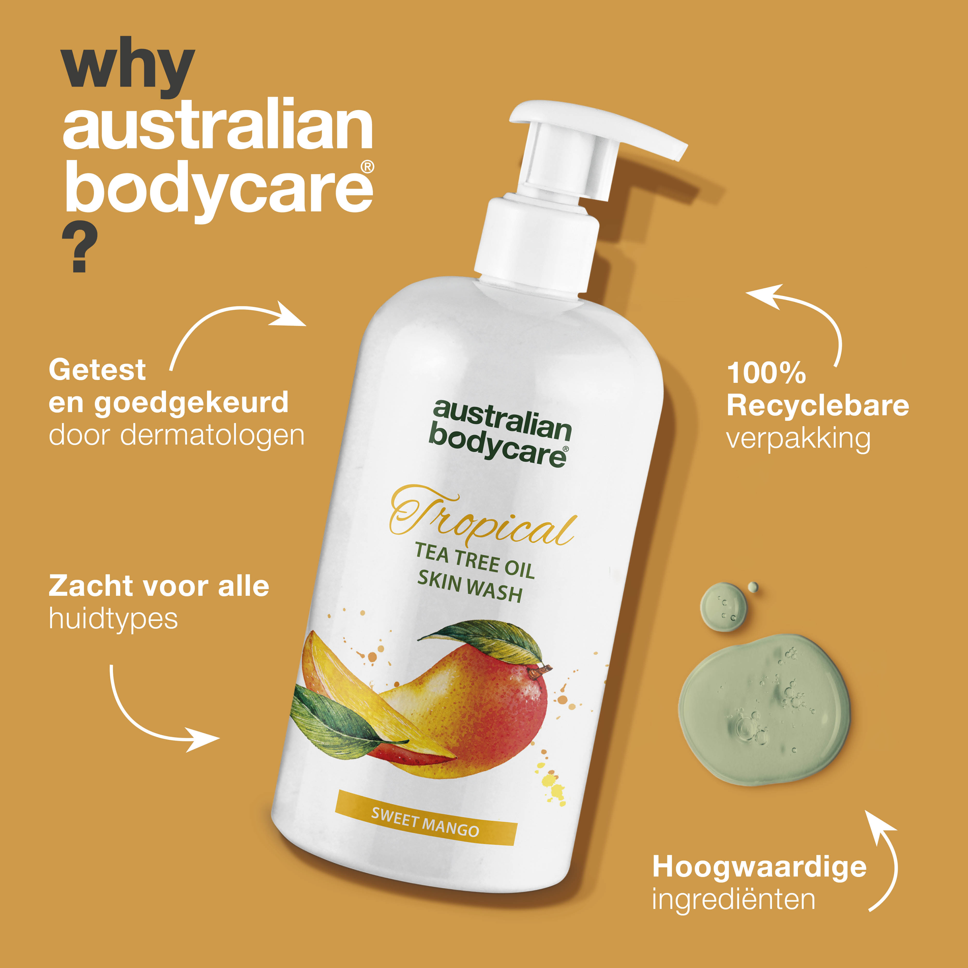 Tropical Skin Wash met mango — Body Wash met Tea Tree Olie en mango voor een schone en probleemloze huid