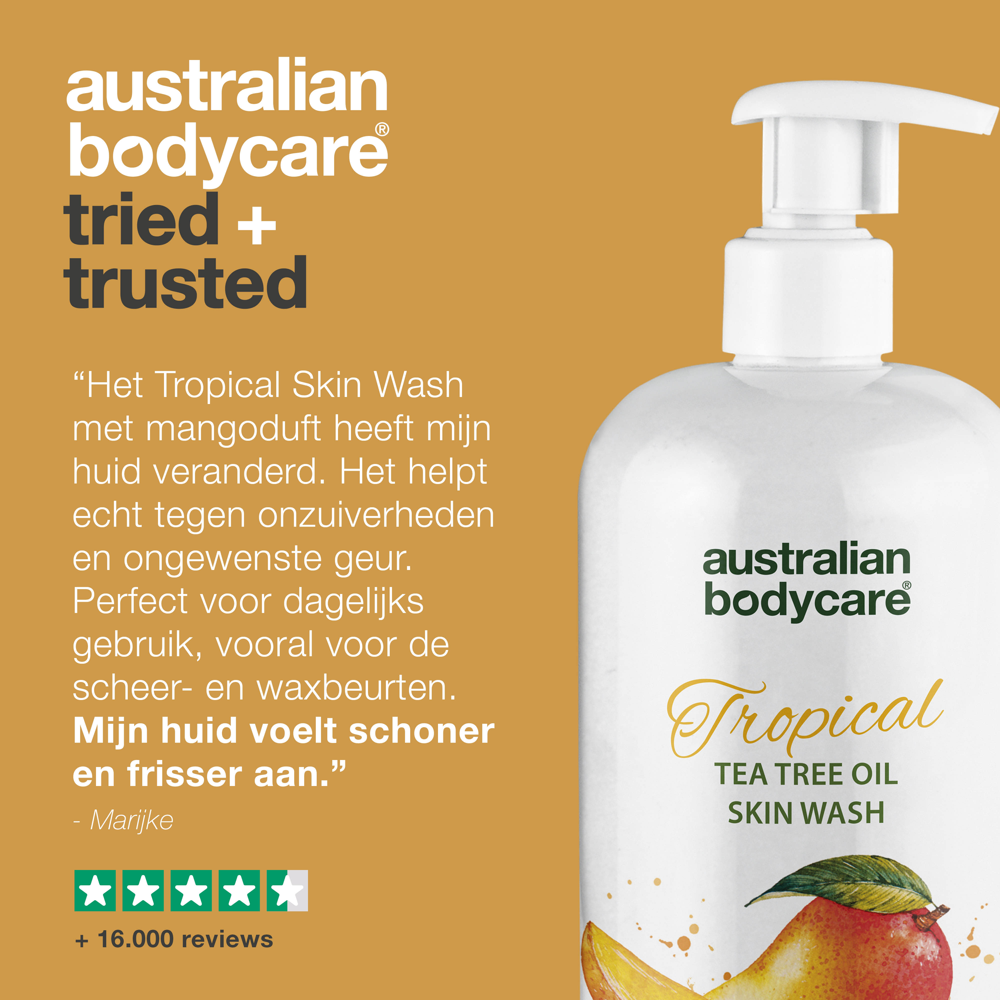 Tropical Skin Wash met mango — Body Wash met Tea Tree Olie en mango voor een schone en probleemloze huid