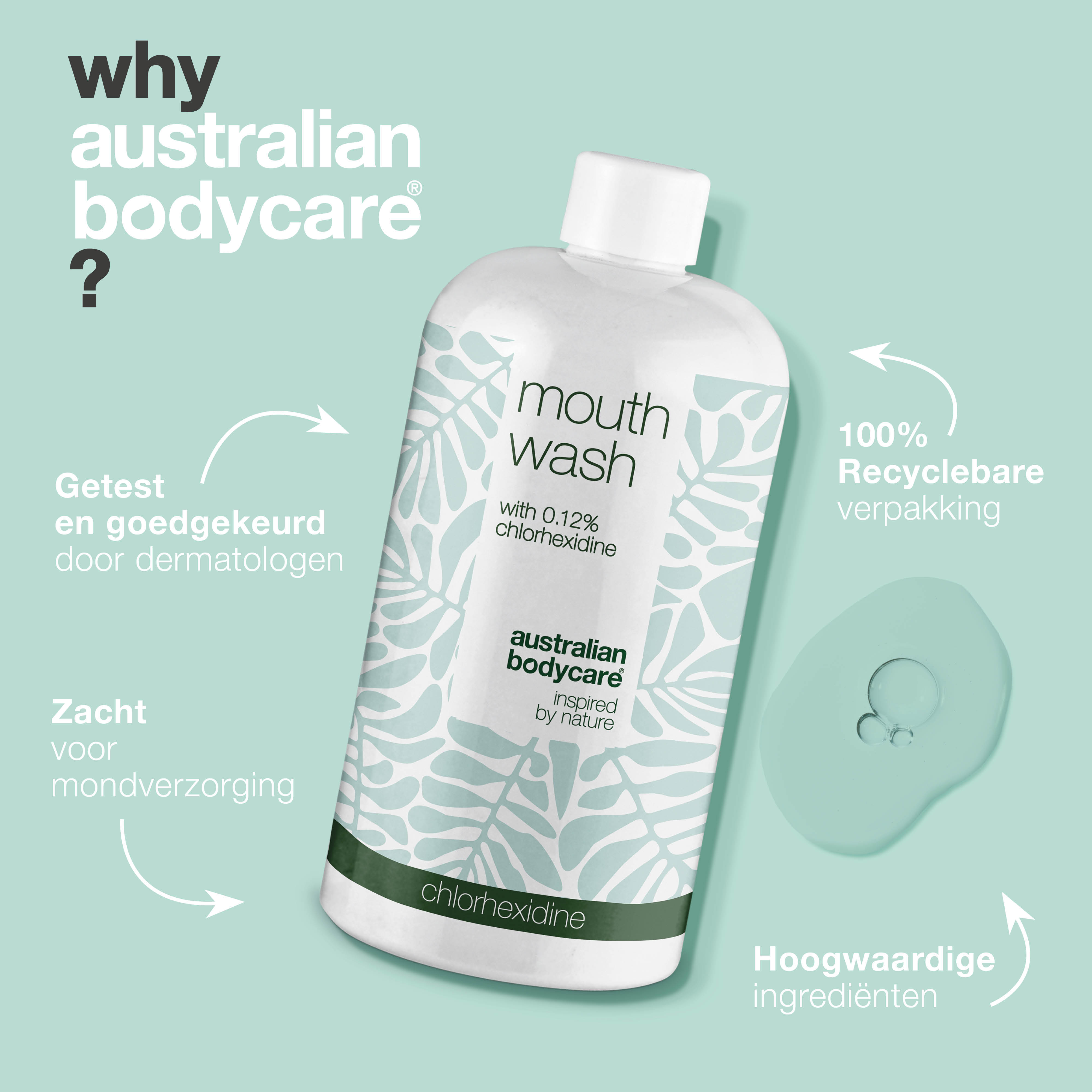 Chloorhexidine mondspoeling 0,12% met Tea Tree Oil — Mondspoeling voor dagelijkse verzorging van gevoelig tandvlees, parodontitis en slechte adem