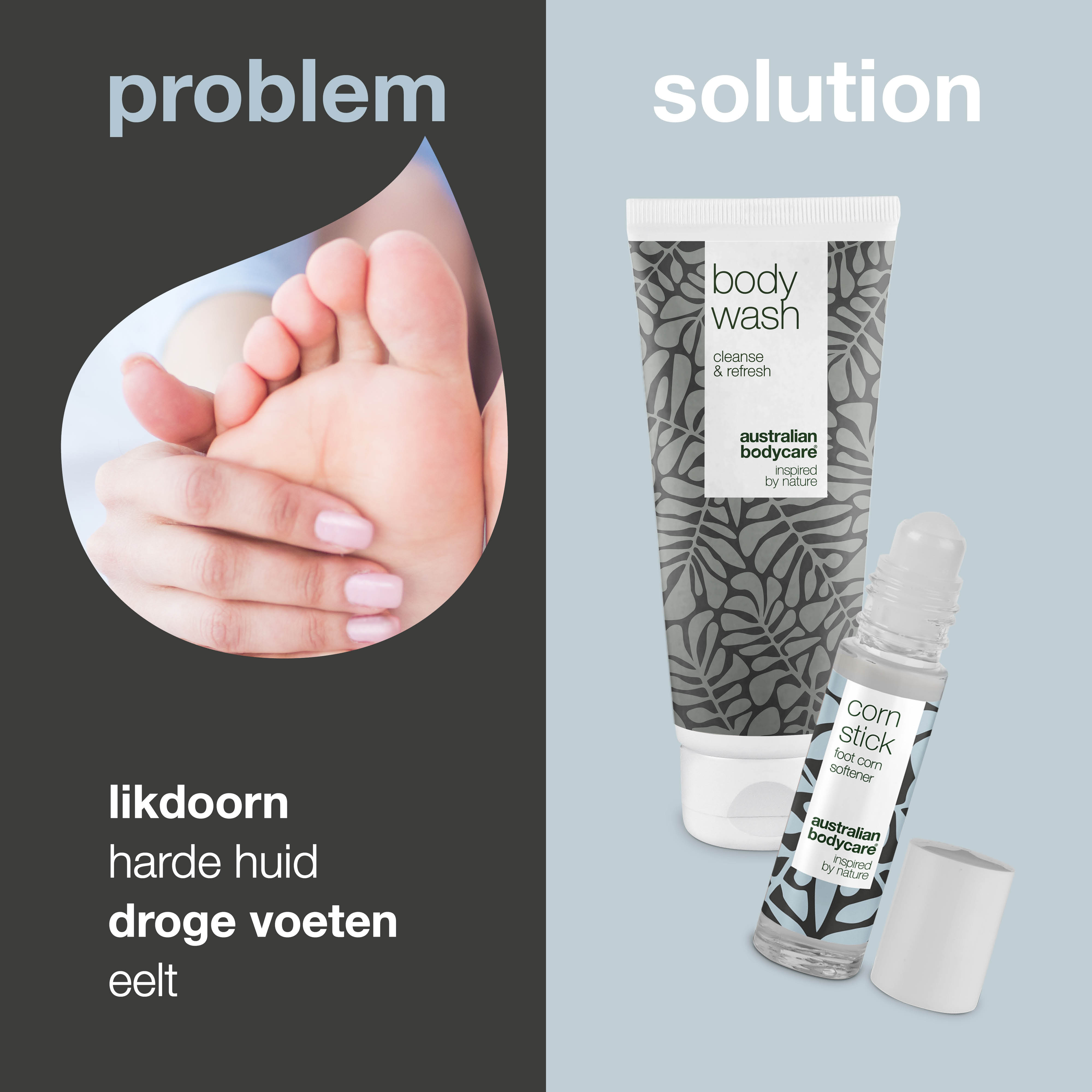 Pakket met 2 producten voor de verzorging van likdoorns — 2 producten voor likdoorns en eelt op de voeten