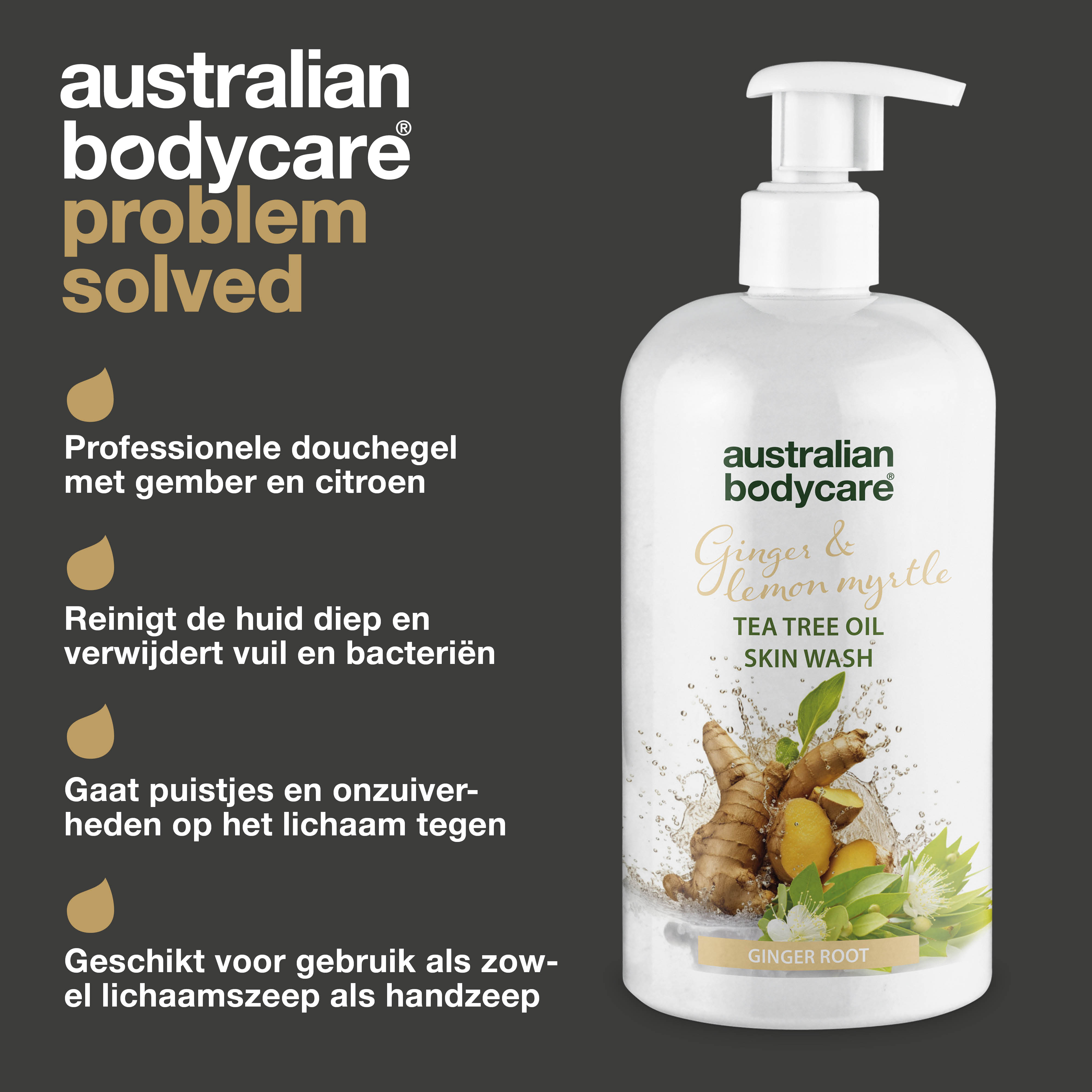 Professionele Gember & Citroen Huidreiniger — Professionele lichaamswas met Tea Tree Olie en Gember