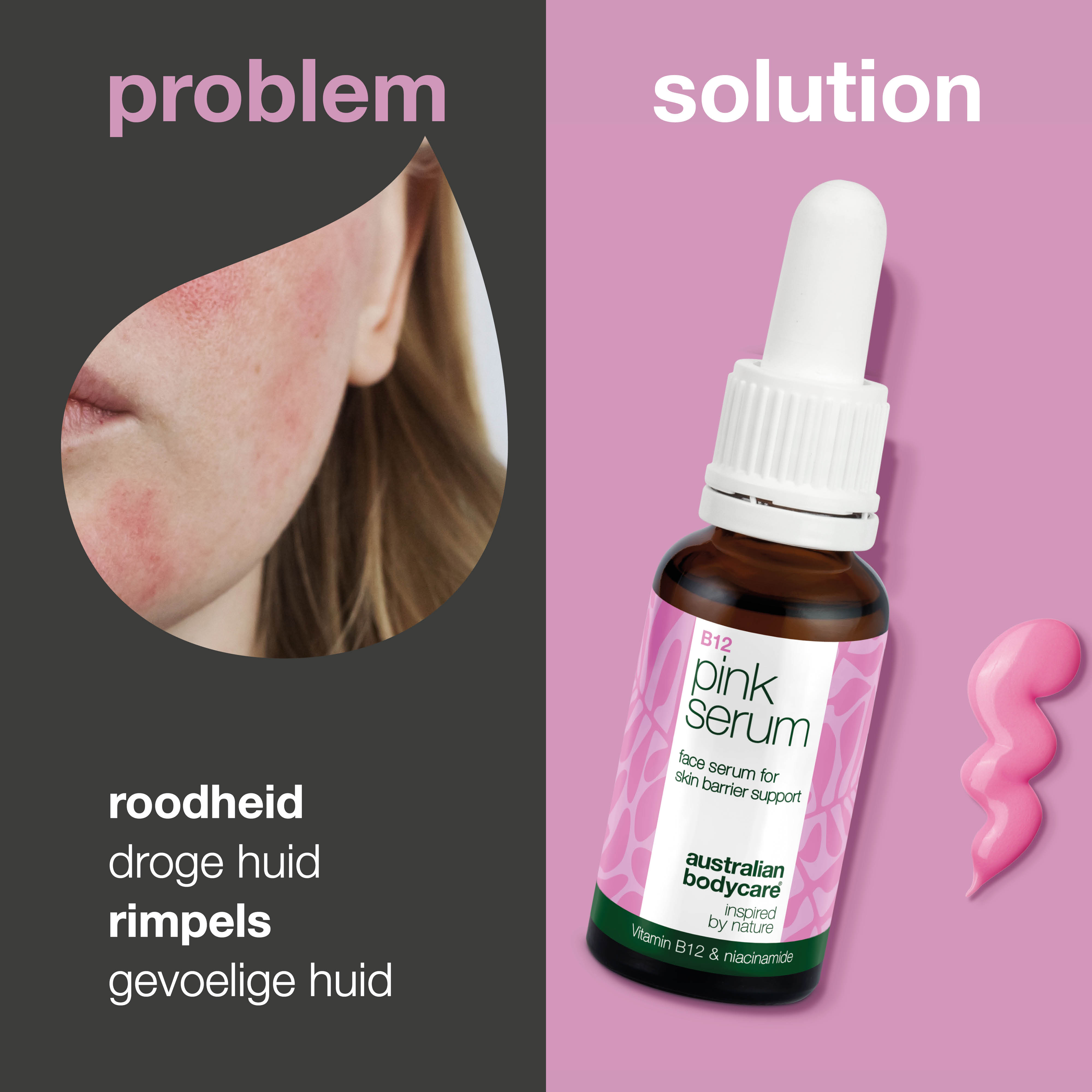 Vitamine B12 Pink Serum – Vermindert roodheid en geeft glans — B12 Pink Serum versterkt de huidbarrière, vermindert roodheid en tekenen van veroudering. Voor een zachte en stralende huid.