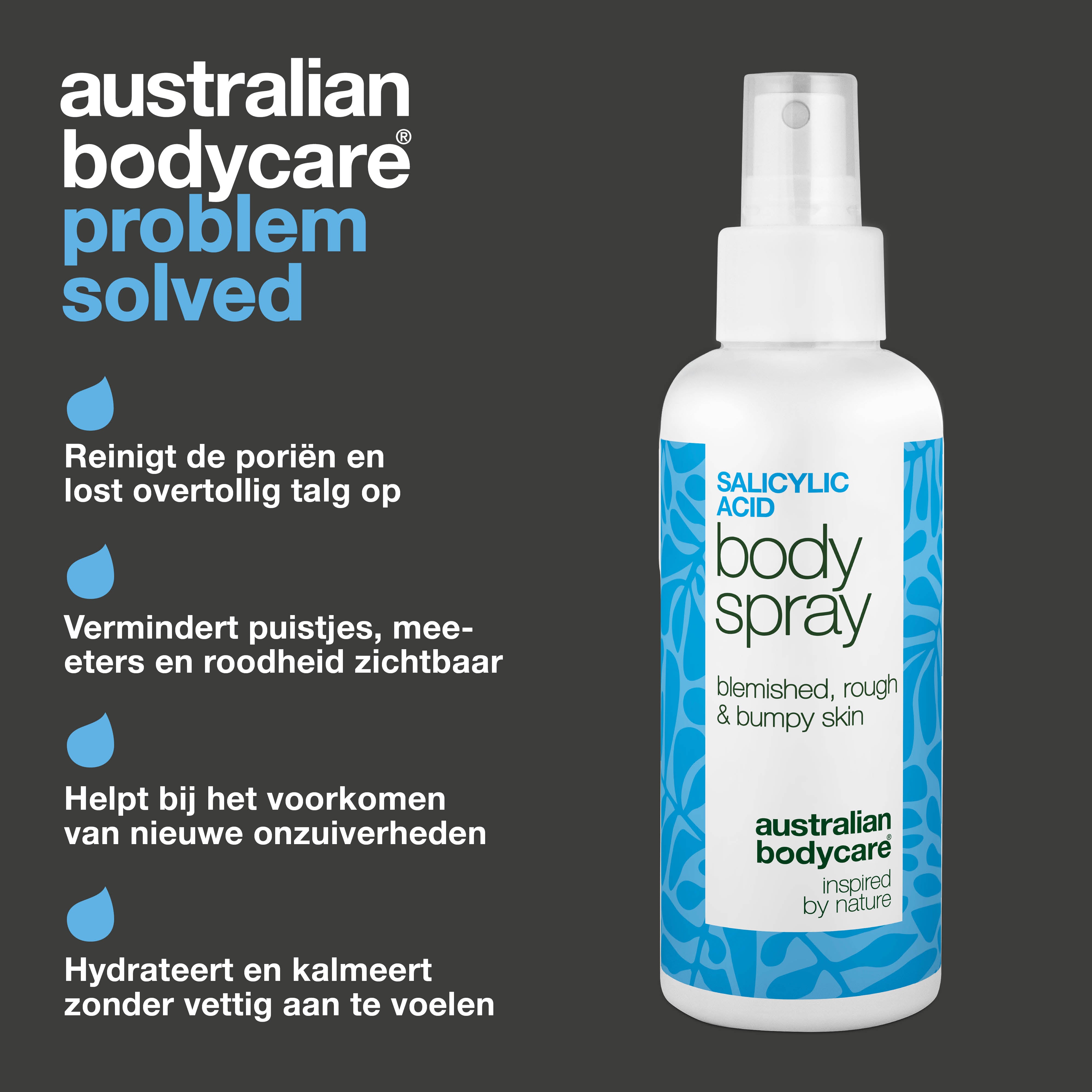 Salicylzuur spray tegen puistjes en verstopte poriën — Salicylzuur spray tegen puistjes en onzuiverheden. Met salicylzuur en glycolzuur voor diepe reiniging en gladde huid.