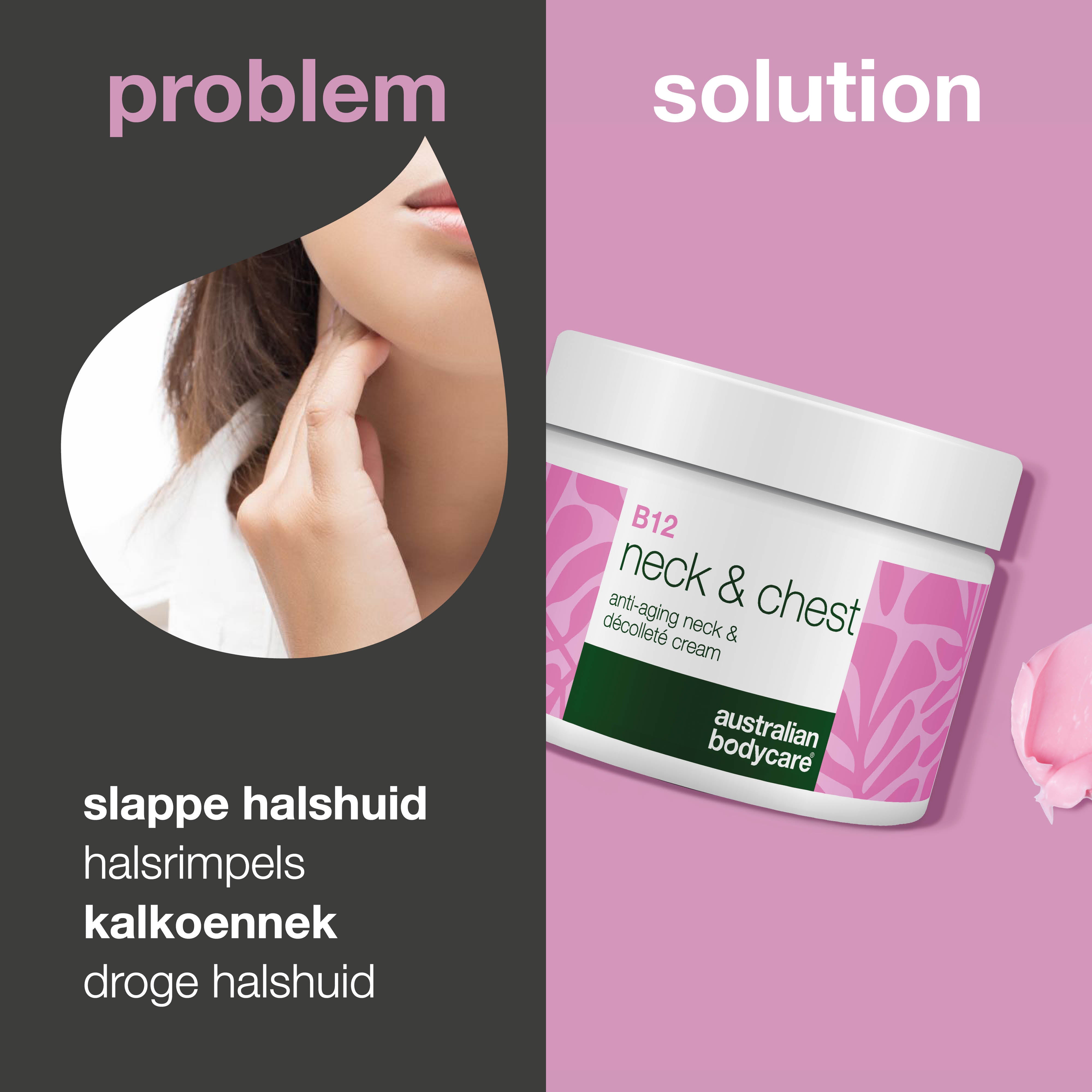 B12 Crème voor Hals en Decolleté – Vermindert rimpels — B12 Hals- en Decolletécrème hydrateert, verstevigt en vermindert rimpels. Voor een gladde, jeugdige huid.