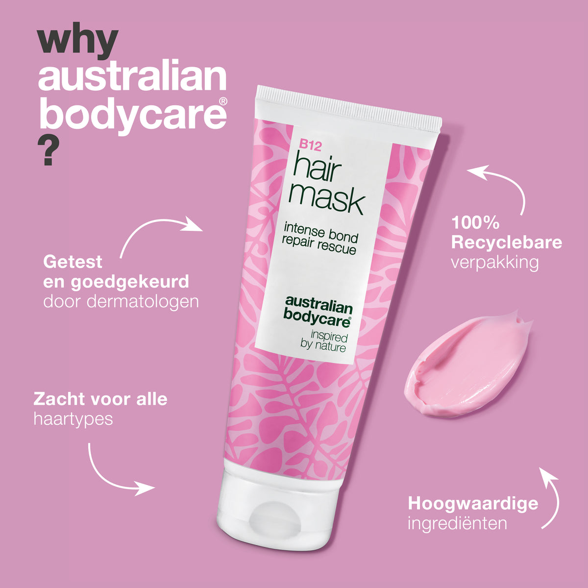 B12 Haarmasker is dermatologisch getest, mild voor alle haartypes en heeft een 100 % recyclebare verpakking