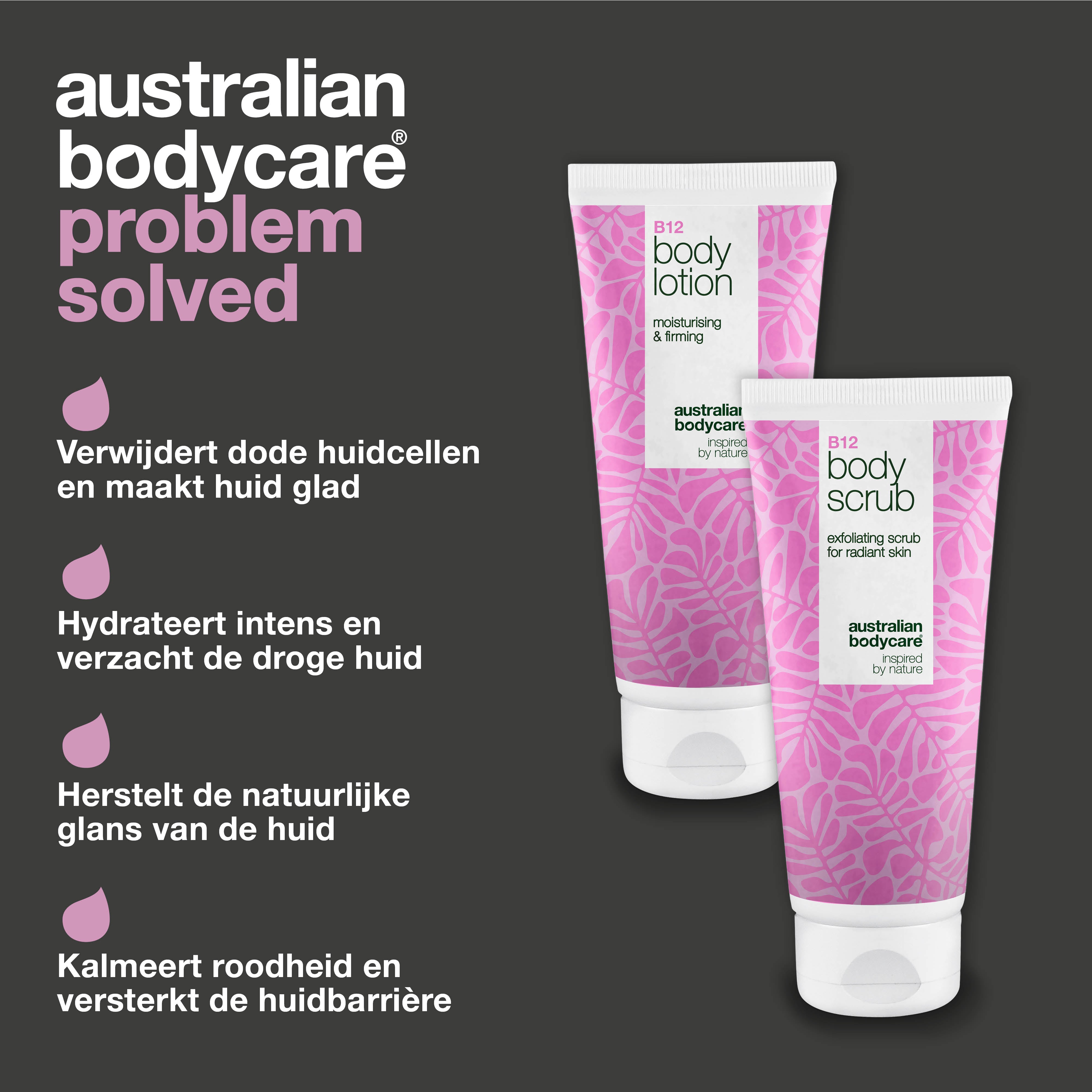 B12-huidverzorgingsset voor droge huid – Exfoliatie & diepwerkende hydratatie — Hydraterende B12 Body Scrub & Lotion voor de droge en gevoelige huid.