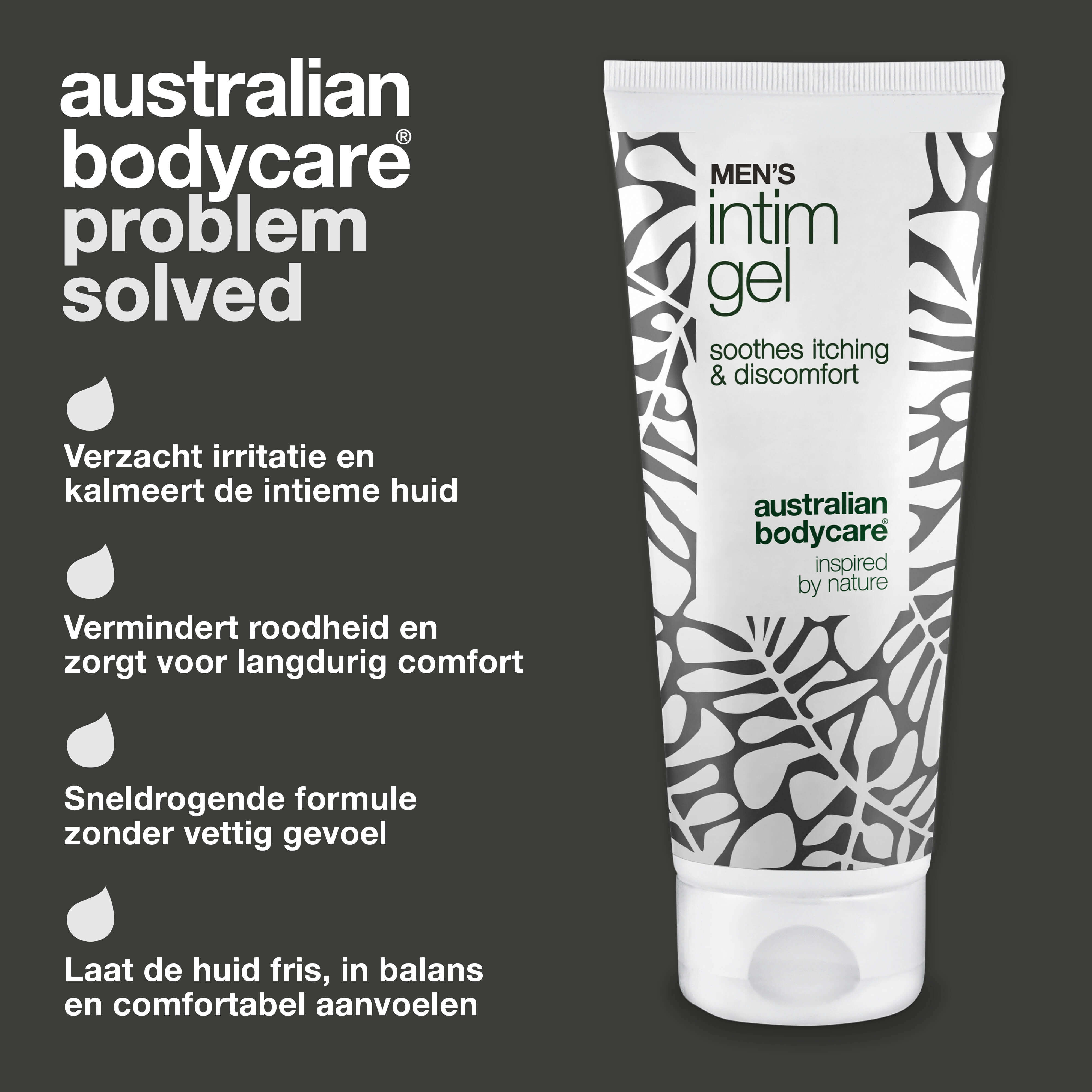 Intieme gel voor mannen – Verlicht jeuk en irritatie — Zeg jeuk en ongemak vaarwel met Men’s Intimate Gel. Houdt de huid fris en in balans met een niet-vette, snel absorberende formule.