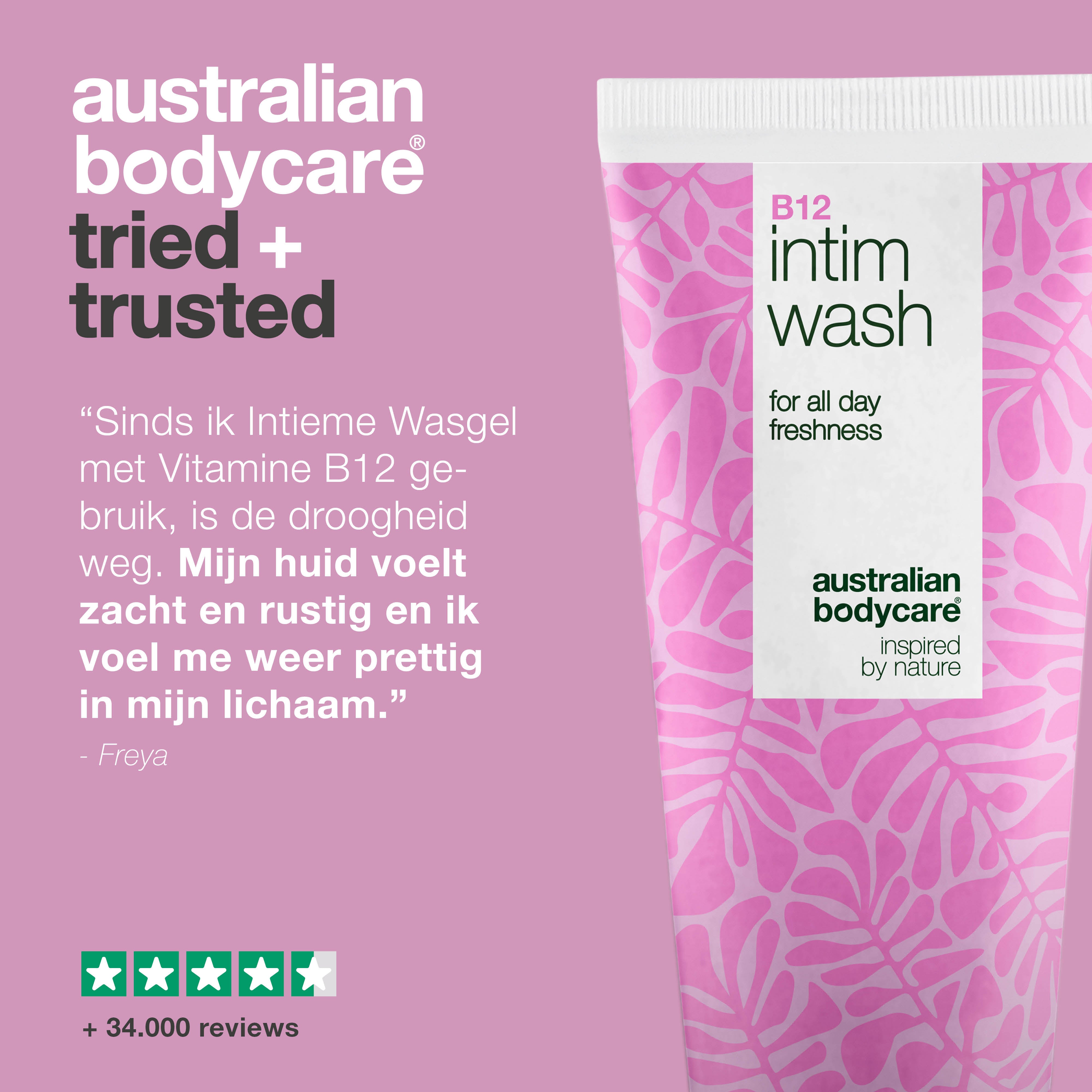 Intieme wasgel voor droogheid, jeuk en irritatie. Met vitamine B12, hydraterende glycerine en milde, plantaardige reinigers. Voor vrouwen 40+.
