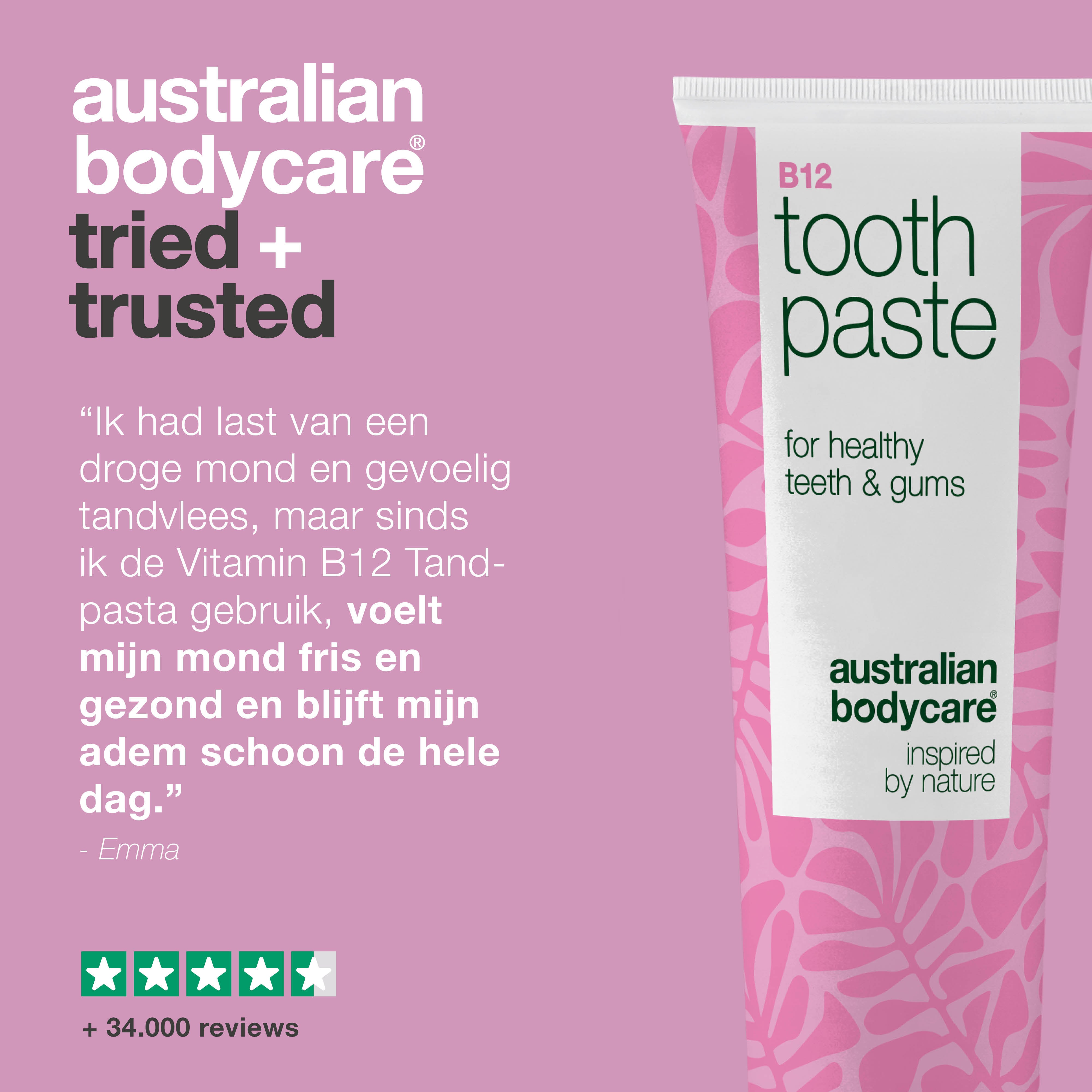 Vitamin B12 Tandpasta verlicht droogheid en gevoelig tandvlees, voorkomt slechte adem. Met B12, fluoride, zink, citroenschil en pepermunt voor dagelijkse mondzorg.