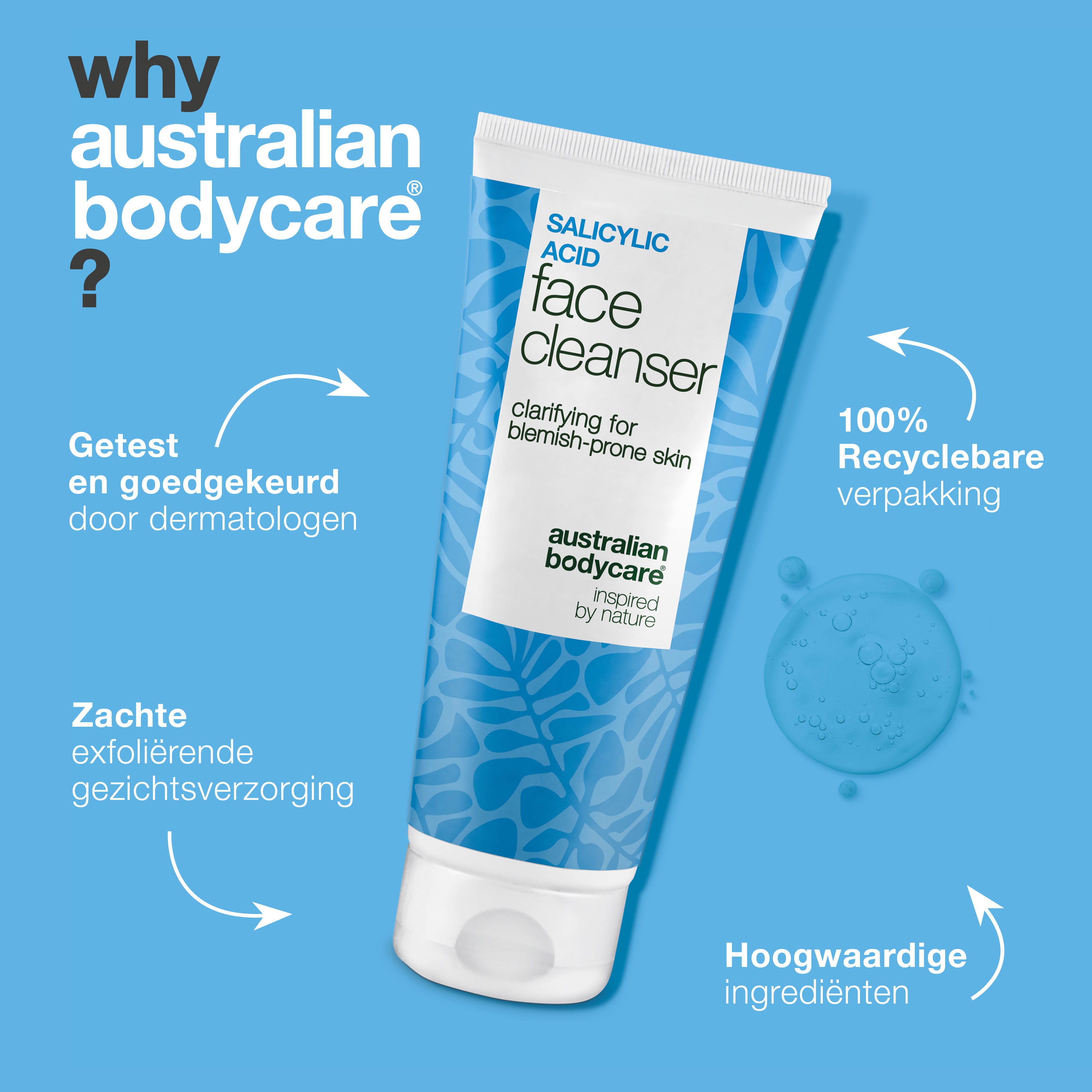 Salicylzuur Gezichtsreiniger tegen puistjes en mee-eters – reinigt poriën en vermindert vet huid