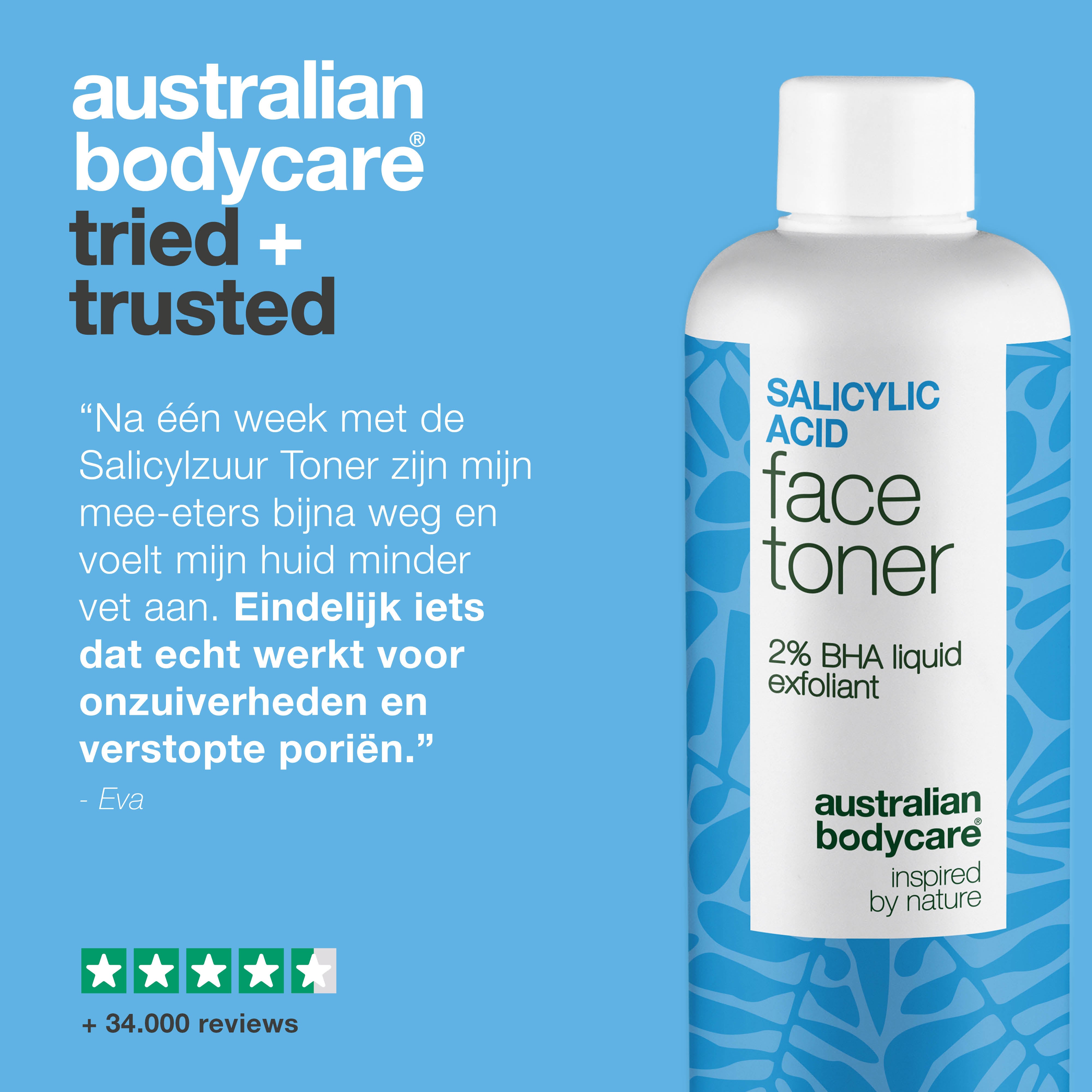 Salicylic Acid toner zuivert de huid, vermindert mee-eters en grove poriën. Perfect voor een onzuivere huid. Bevat Salicylic Acid van Australian Bodycare.