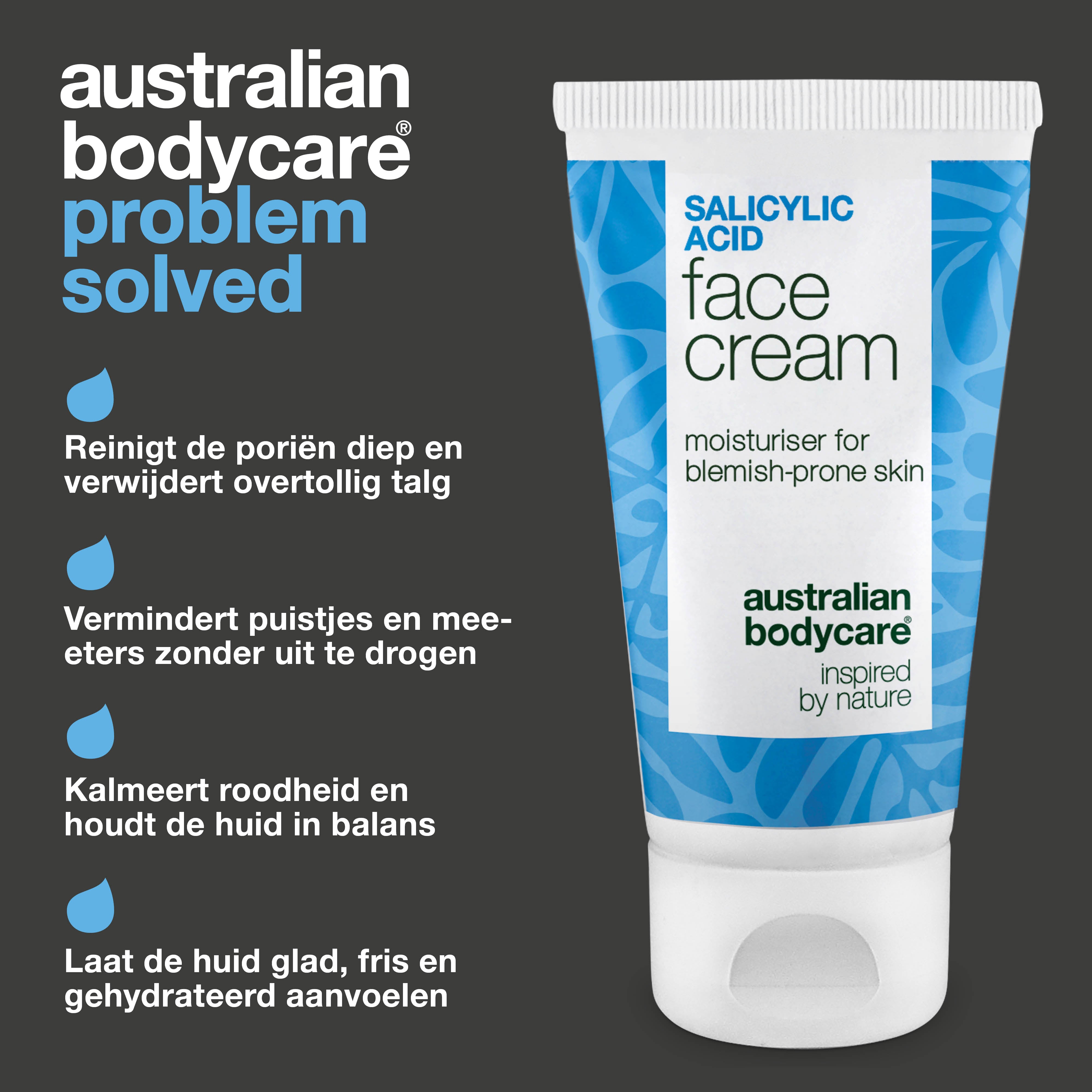 Gezichtscrème met salicylzuur tegen puistjes en mee-eters – reinigt poriën en balanceert vette huid