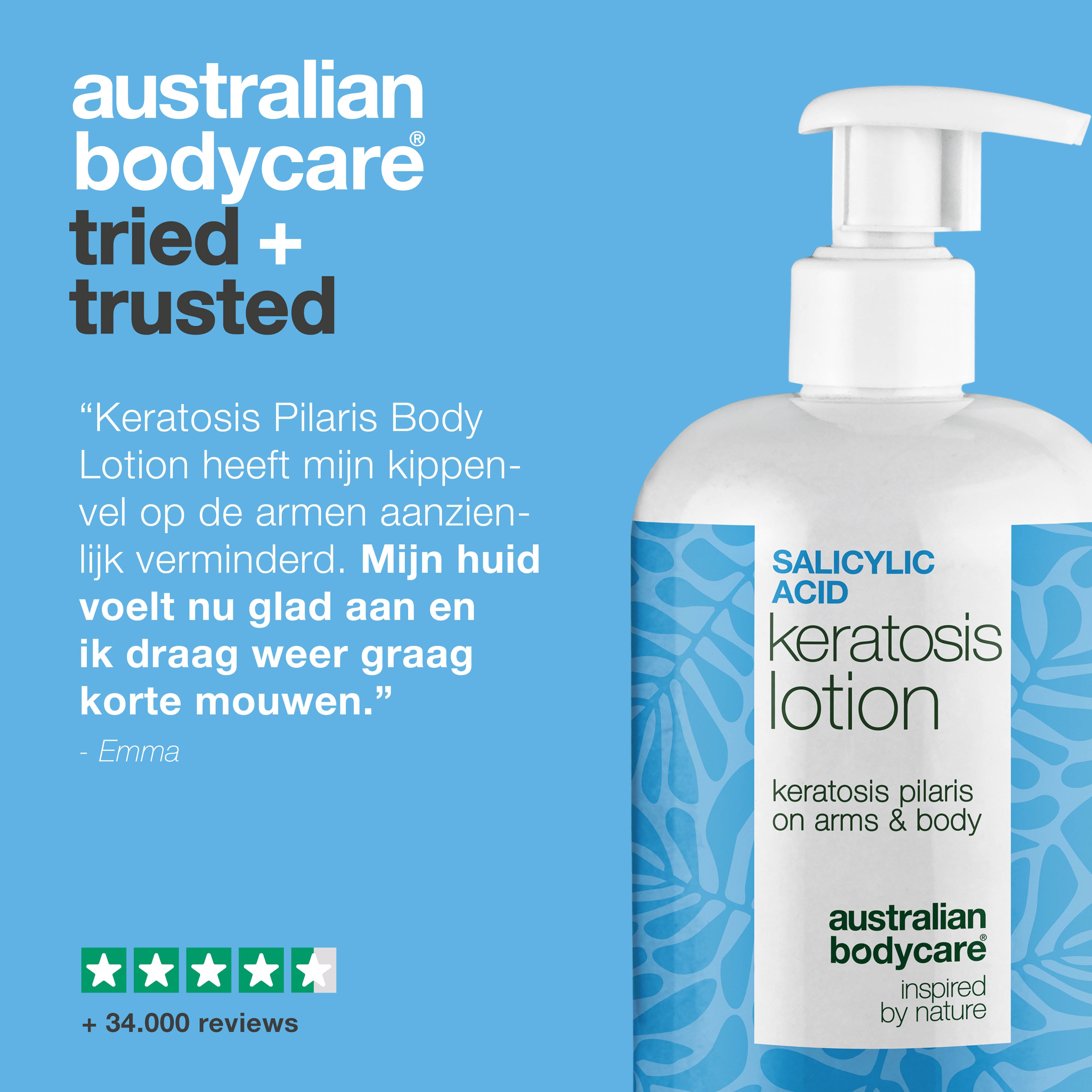 Body lotion bij keratosis pilaris en ruwe, bobbelige huid — Body lotion voor keratosis pilaris en droge huid. Verzacht met salicylzuur, niacinamide en zink.