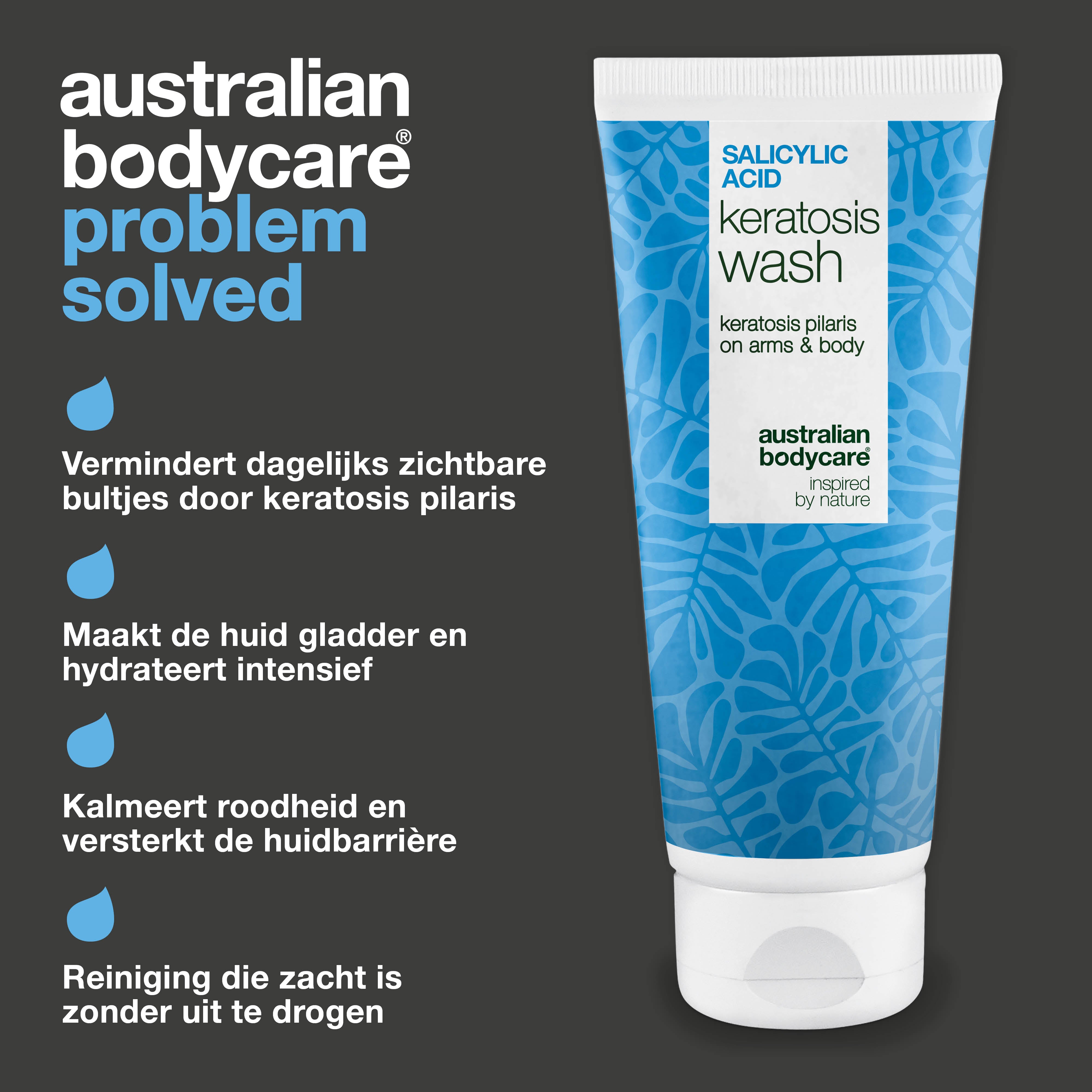 Keratosis Pilaris Body Wash – tegen ruwe en bobbelige huid — Keratosis Pilaris Douchegel tegen ruwe huid en bultjes door keratosis pilaris. Met salicylzuur, niacinamide en glycerine.
