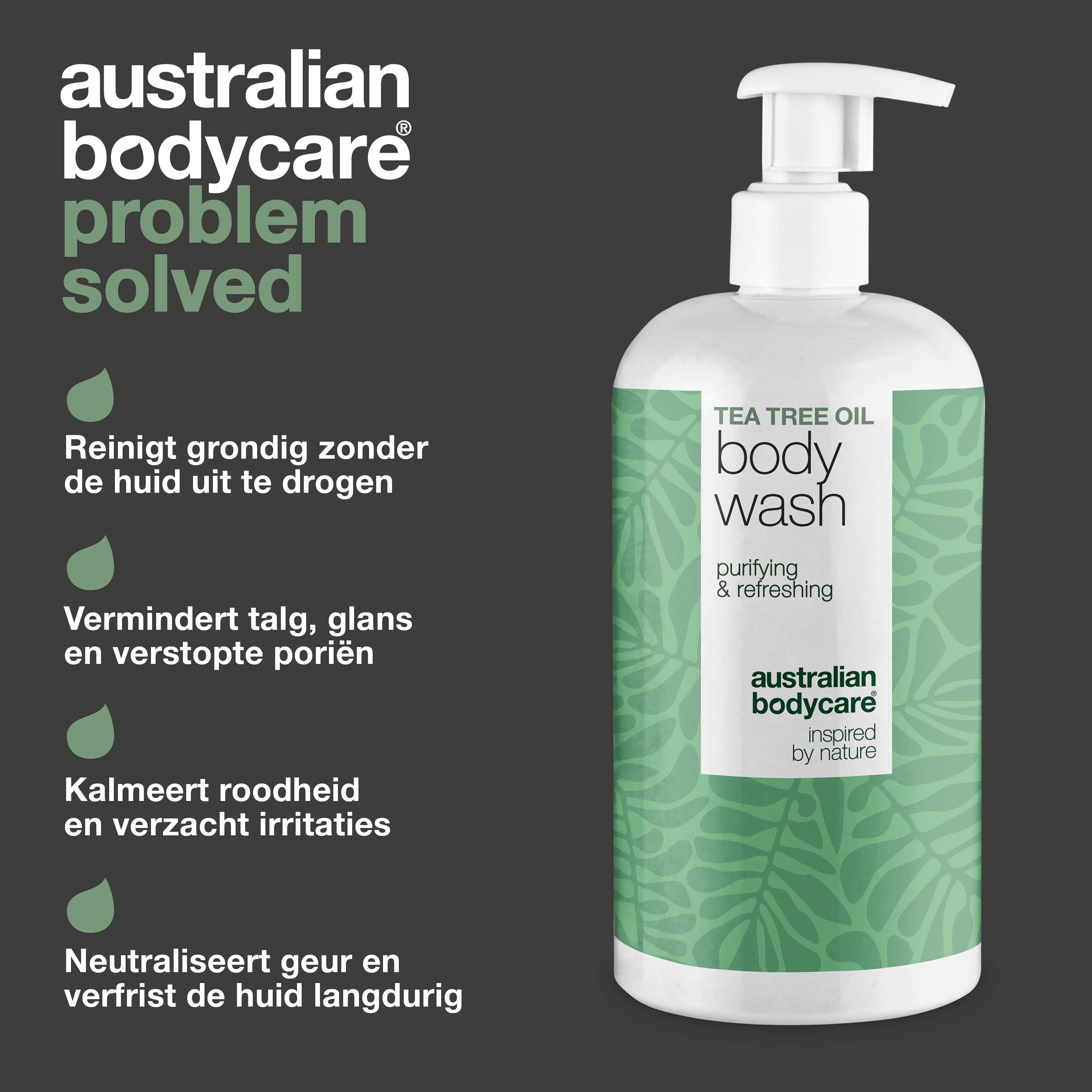 Tea Tree Body Wash tegen puistjes, lichaamsgeur en jeuk – met Tea Tree Oil en Zinc PCA
