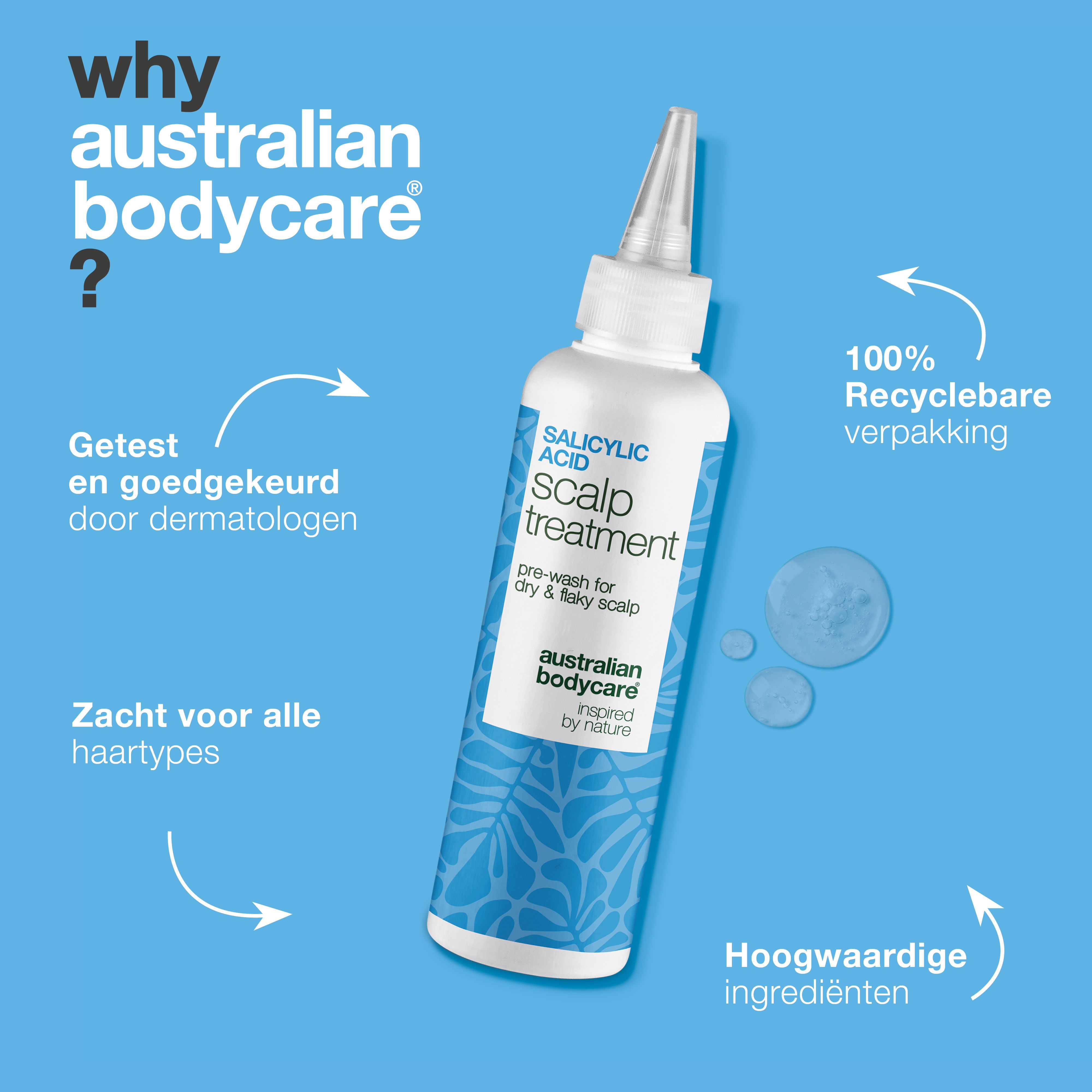 Salicylzuur hoofdhuidbehandeling tegen jeuk en schilfers — Salicylzuur hoofdhuidbehandeling verlicht jeuk, schilfers en vet. Gebruik voor het wassen voor diepe exfoliatie met actief salicylzuur.