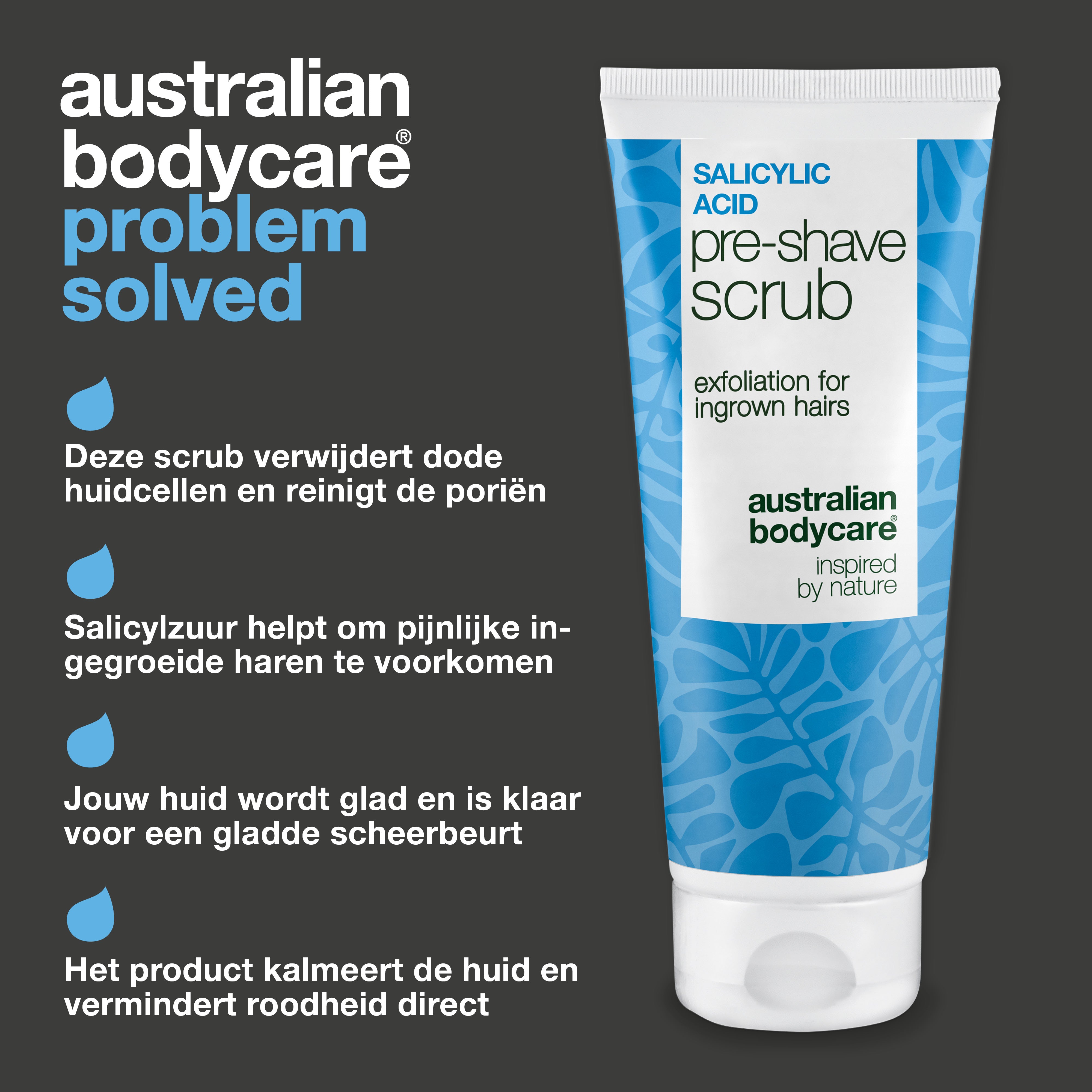 Salicylzuur Pre-shave Scrub tegen ingegroeide haartjes — Salicylzuur Pre-shave Scrub tegen ingegroeide haartjes en rode bultjes. Voor een gladde scheerbeurt zonder jeuk. Met salicylzuur en AHA.