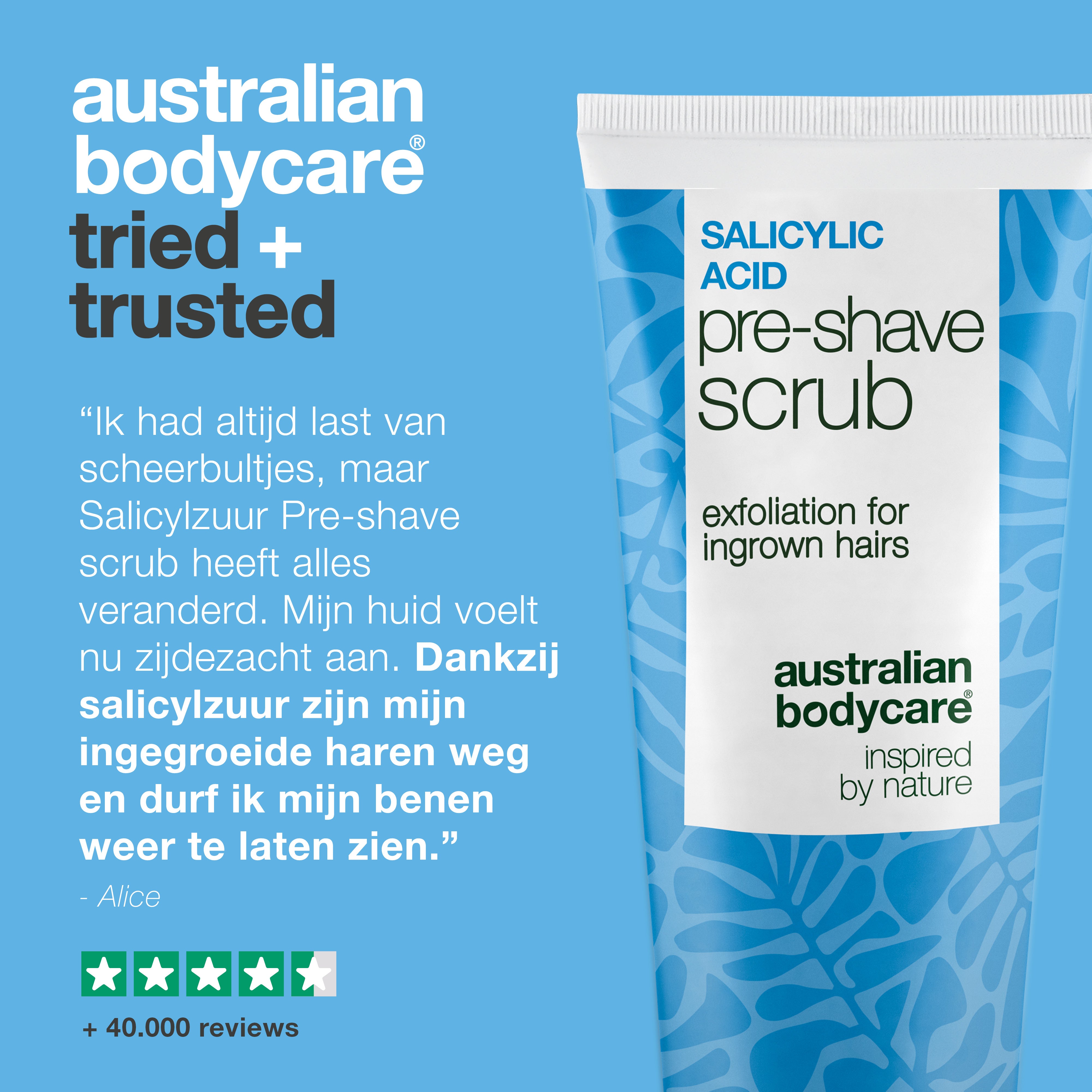 Salicylzuur Pre-shave Scrub tegen ingegroeide haartjes — Salicylzuur Pre-shave Scrub tegen ingegroeide haartjes en rode bultjes. Voor een gladde scheerbeurt zonder jeuk. Met salicylzuur en AHA.