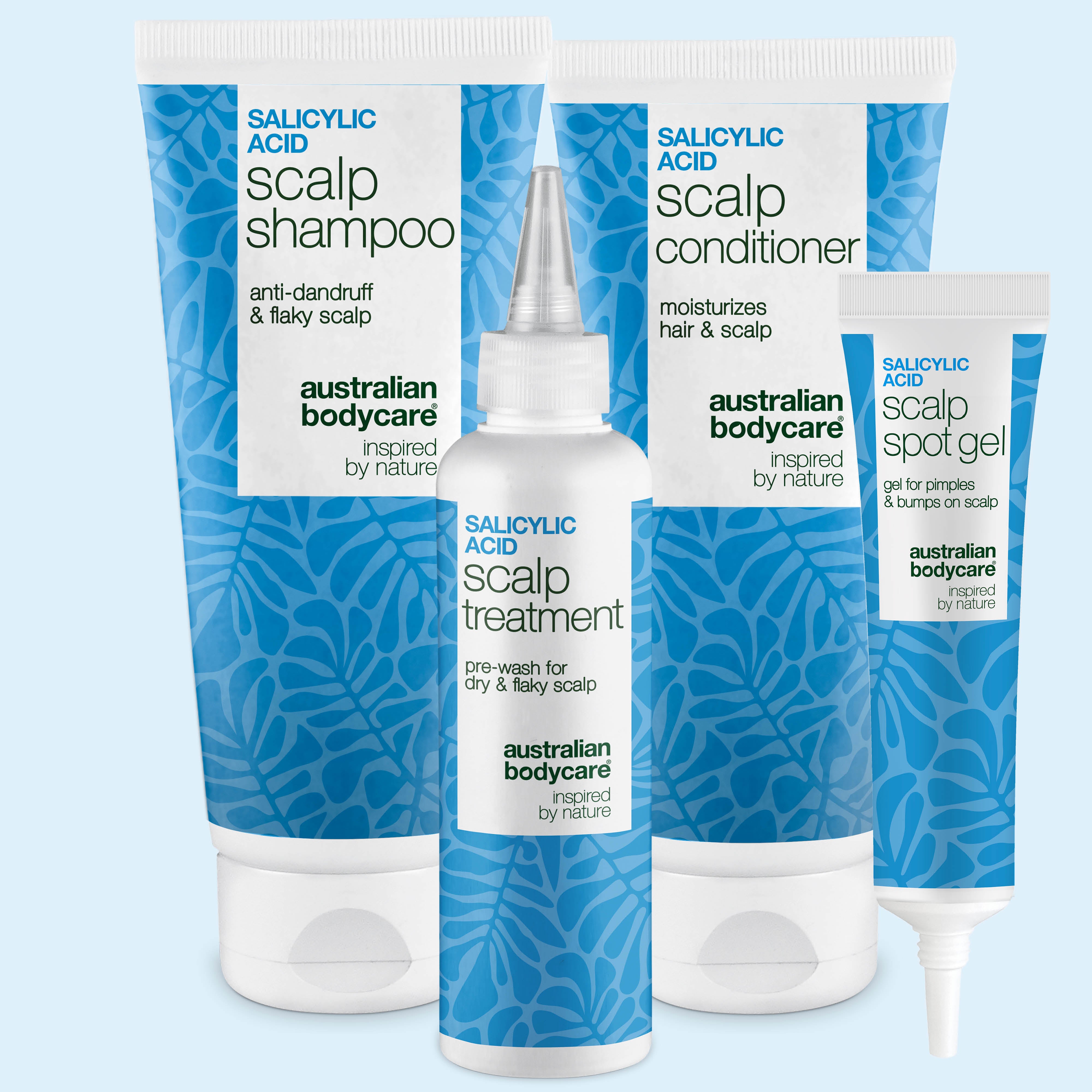 Salicylzuur Hoofdhuid Set met scalp shampoo, conditioner, hoofdhuidkuur en spot gel van Australian Bodycare
