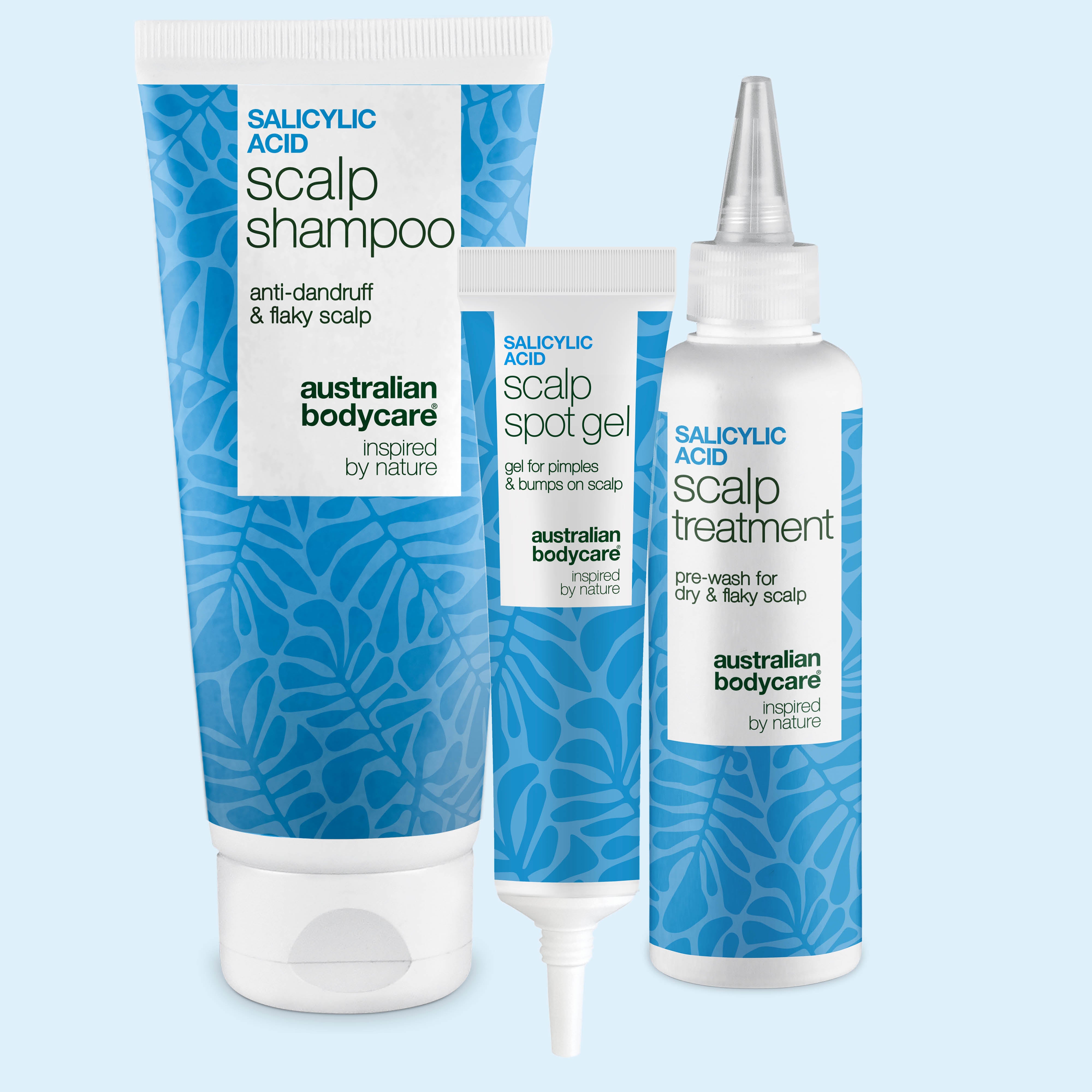 Salicylzuur set voor vette hoofdhuid met scalp shampoo, hoofdhuidkuur en spot gel van Australian Bodycare