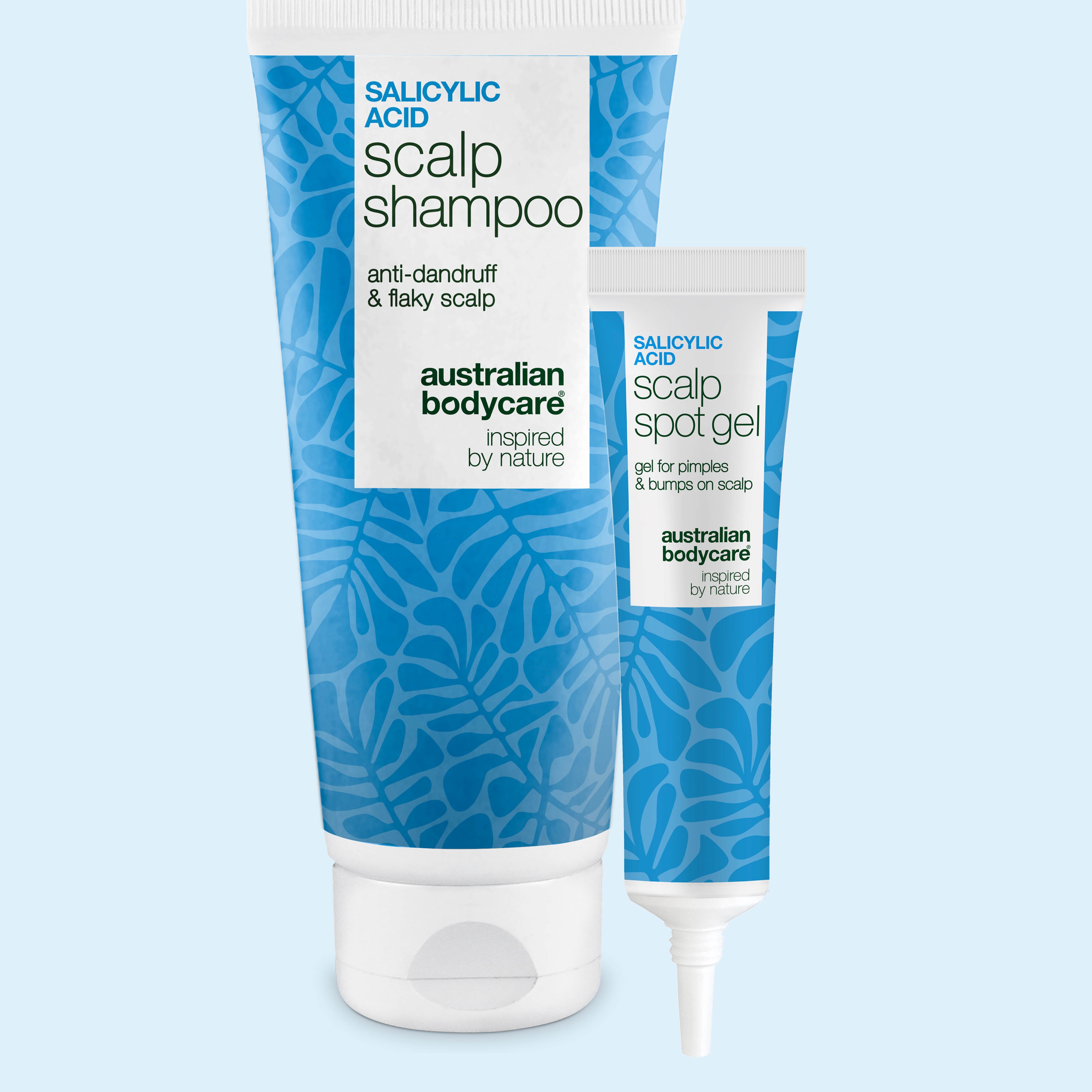 Set tegen puistjes op de hoofdhuid met Salicylzuur scalp shampoo en spot gel van Australian Bodycare