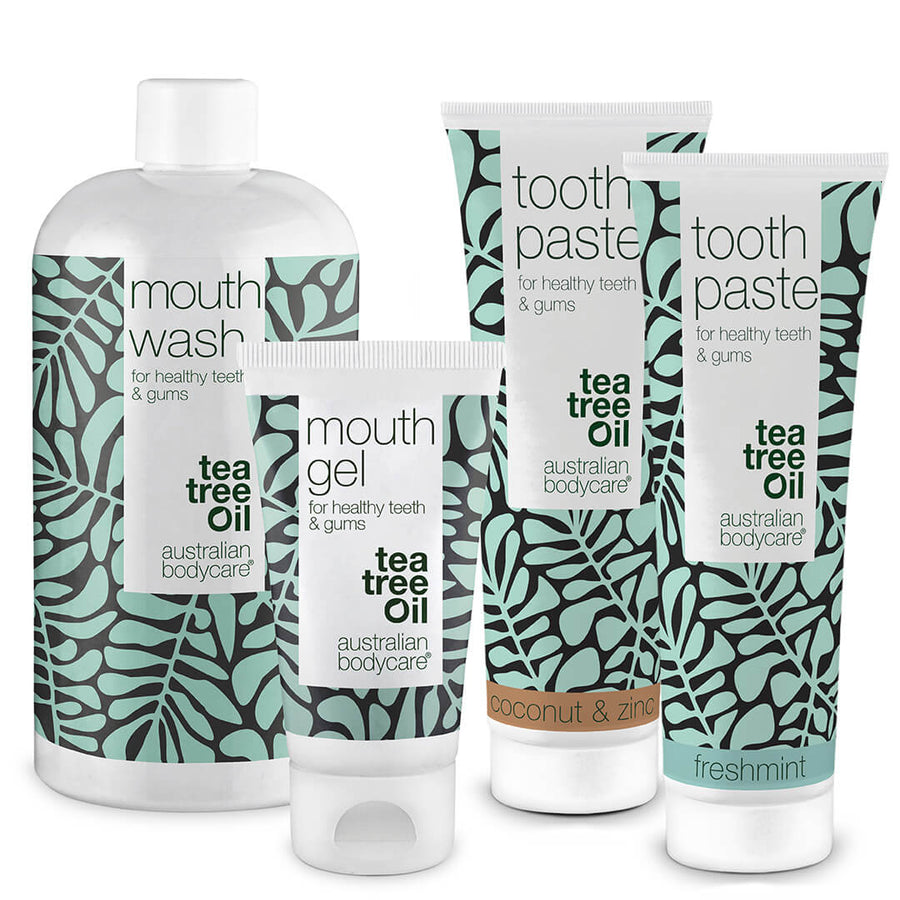 Mondverzorgingspakket met 4 producten met Tea Tree Oil - Voor dagelijkse verzorging bij mondschimmel, parodontitis en ontstoken tandvlees
