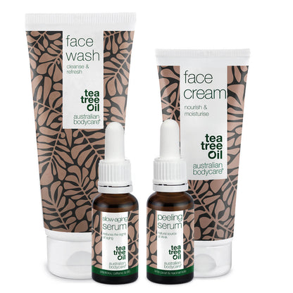 Pakket met 4 producten voor anti–aging voor de rijpere huid (50+) - Anti–aging Serum, Peeling Serum, gezichtsreiniger en anti–rimpelcrème