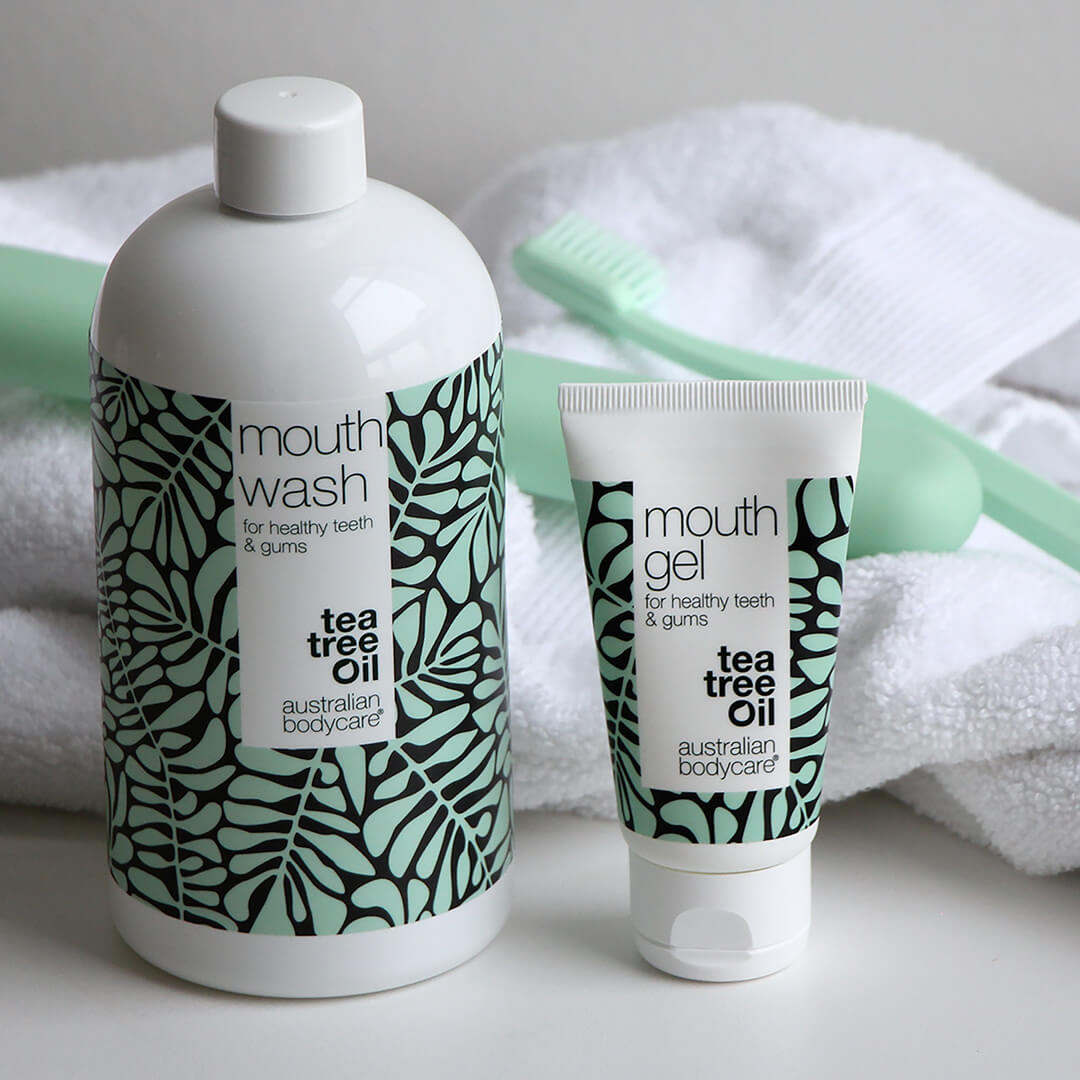 Mondverzorging 5 produkten met Tea Tree Olie — verzorging bij tandvleesontsteking, schimmel in de mond of op de tong