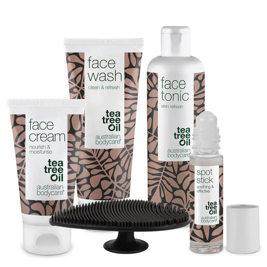 Gezichtspakket met gezichtsborstel Pakket met - 5 producten voor de dagelijkse reiniging van een onzuivere huid met puistjes