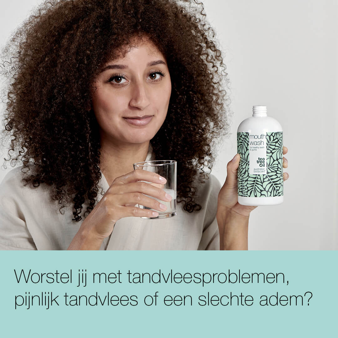 Mondwater met Tea Tree Olie — mondspoeling voor een gezonde mondhygiëne om tandvleesproblemen te voorkomen